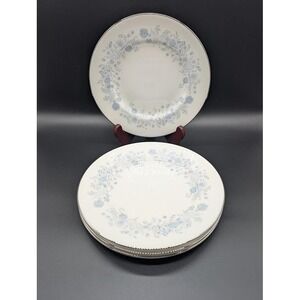 4 Lot Wedgwood Belle Fleur 8" Salad Plate Blue Floral Silver Rim Vintage England